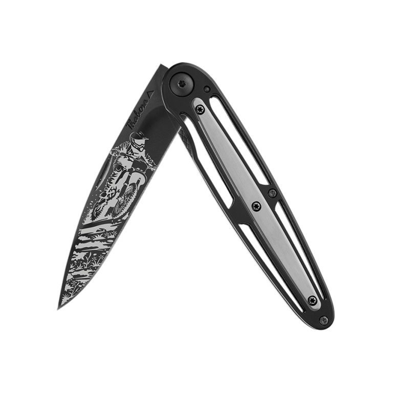 Couteau titane noir centrale acier — «motocross»