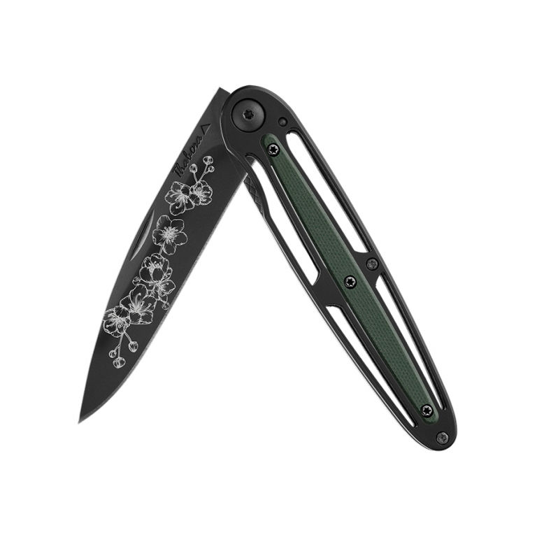 Couteau titane noir centrale g10 kaki — «arbre fleuri»