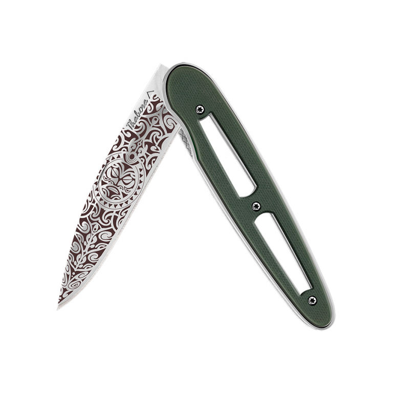 Couteau brillante ajourée g10 kaki — «tiki»