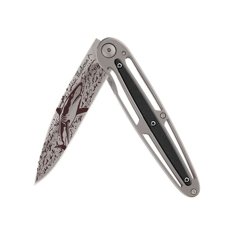 Couteau titane gris centrale g10 noir — «requin»