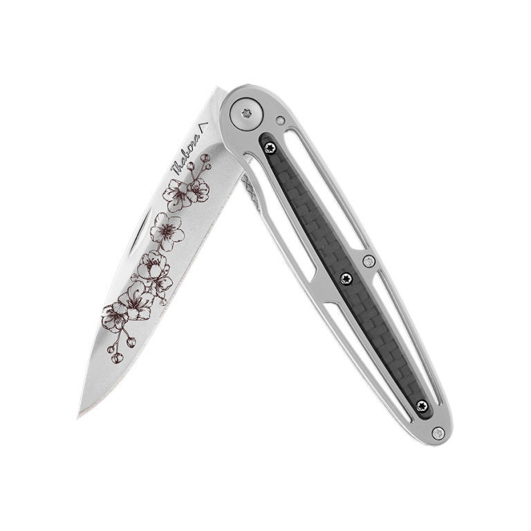 Couteau brillante centrale carbone — «arbre fleuri»