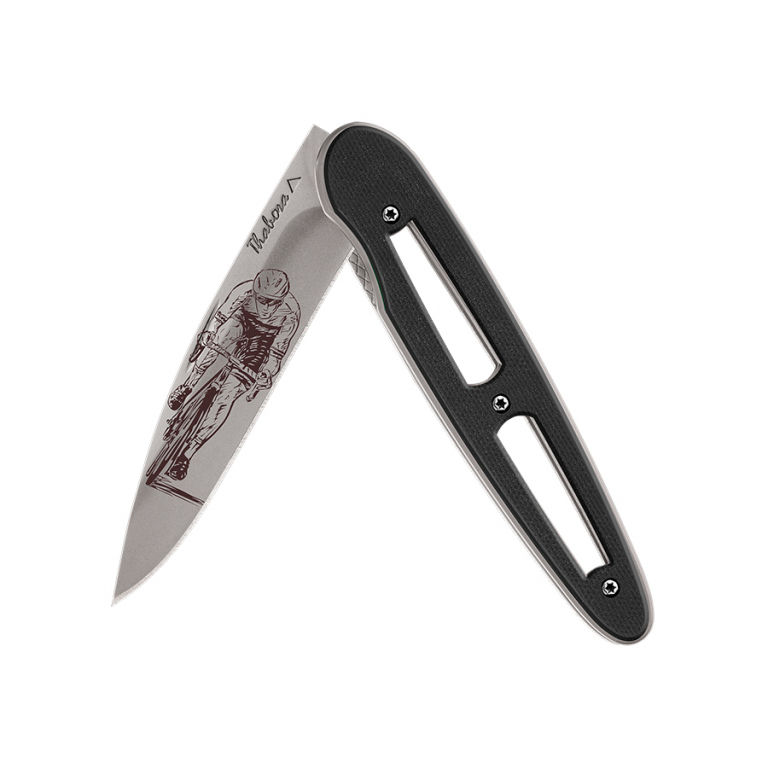Couteau titane gris ajourée g10 noir — «cycliste»