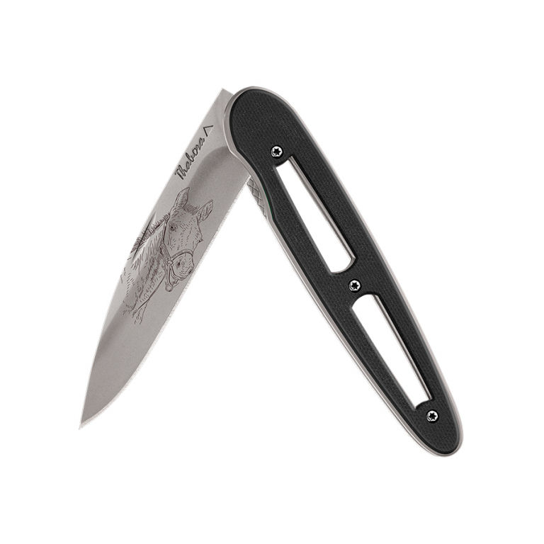 Couteau titane gris ajourée g10 noir — «poulain»
