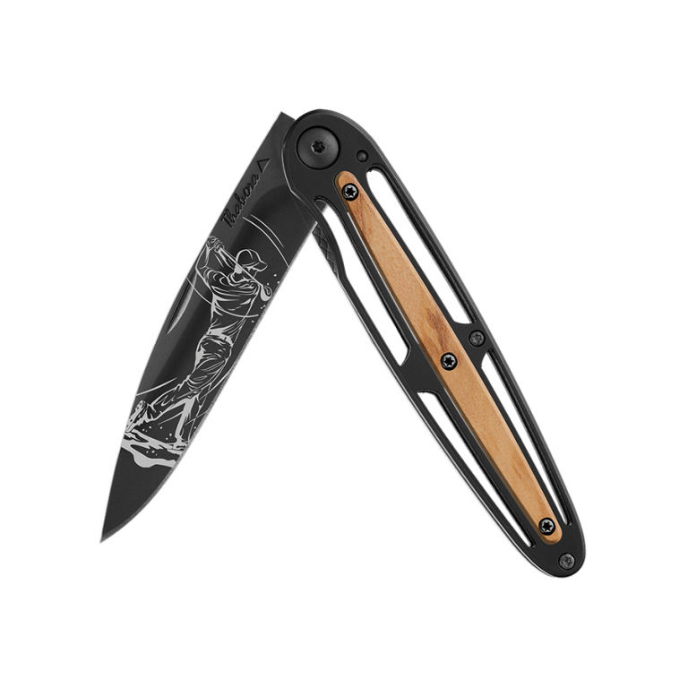 Couteau titane noir centrale bois clair — «golfeur»