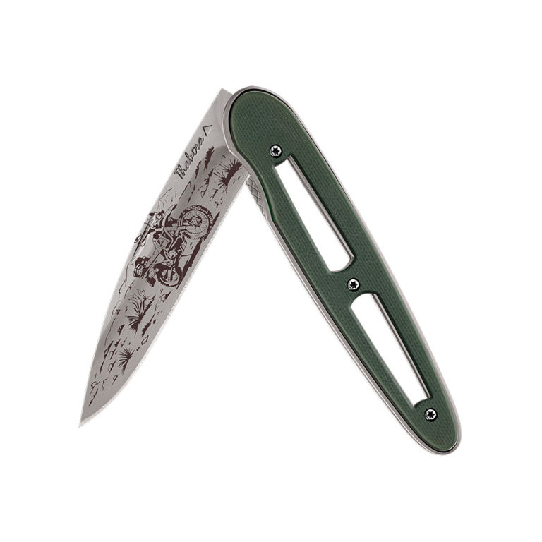 Couteau titane gris ajourée g10 kaki — «trail»