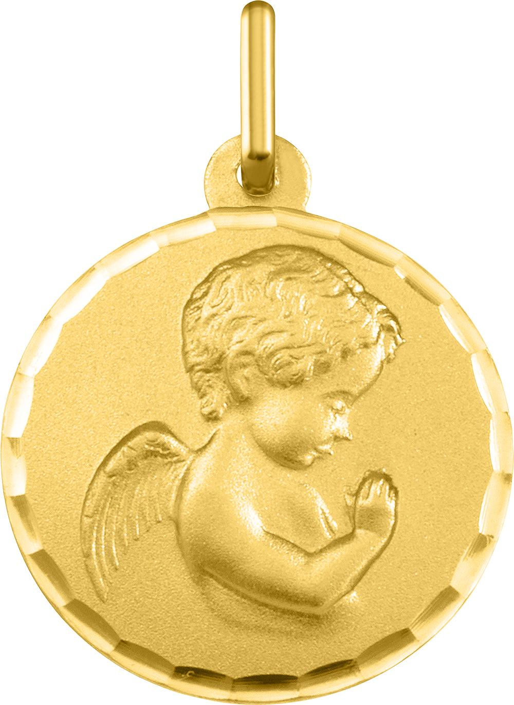 Médaille ange en prière en or jaune 18 carats