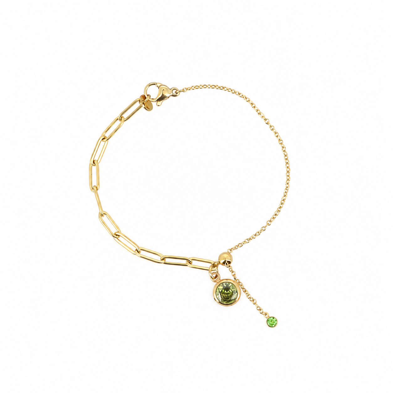 IKITA — Bracelet coulissant doré, cristaux verts