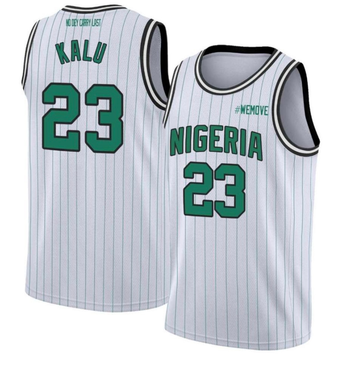 White Ezinne Kalu replica basketball jersey with custom stitch detail