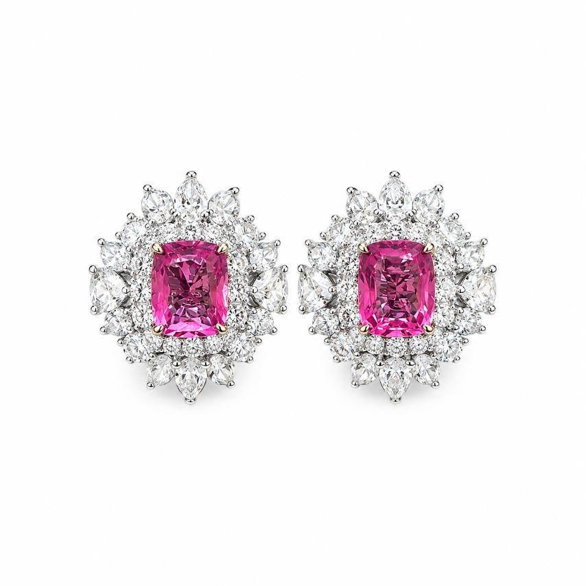 Thumbnail: Burmese Pink Spinel and Diamond Statement Earring