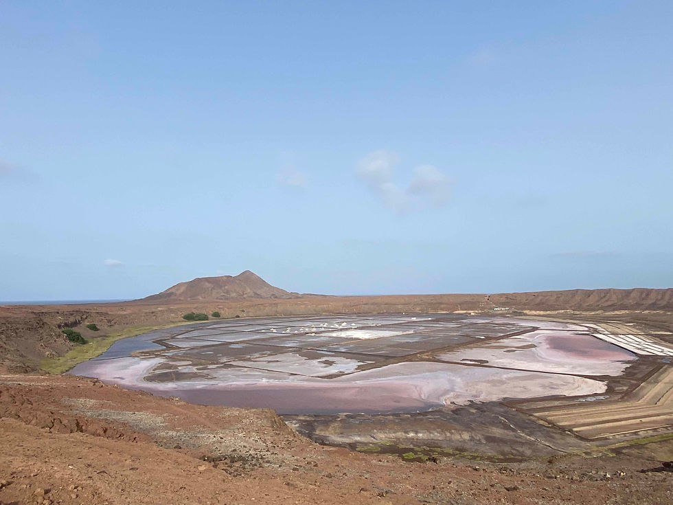 High angle view of salt flats with blue sky on Sal Island