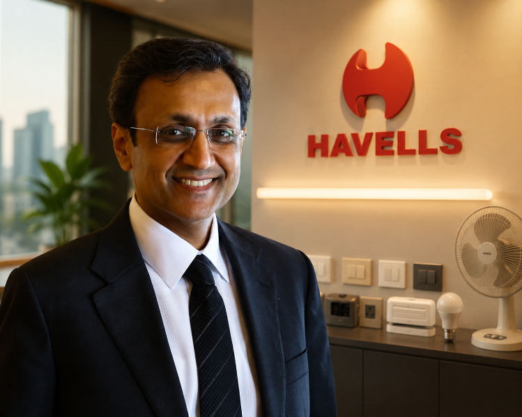 Anil Rai Gupta, Chairman of Havells India, explaining their next-generation smart home automation line.