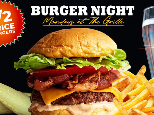 1/2 Price Burger Night Mondays at The Sycamore Grille at Knob Hill - Open to the public.