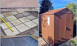 Concrete shed base with newly assembled garden shed