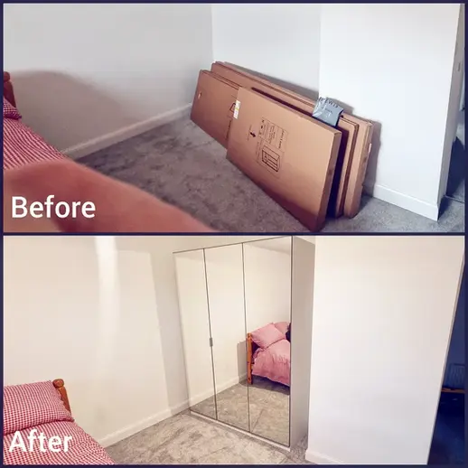 Before and after of a flat pack wardrobe in Dursley.