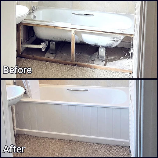Before and after of water damaged, MDF bath panel in Tetbury.