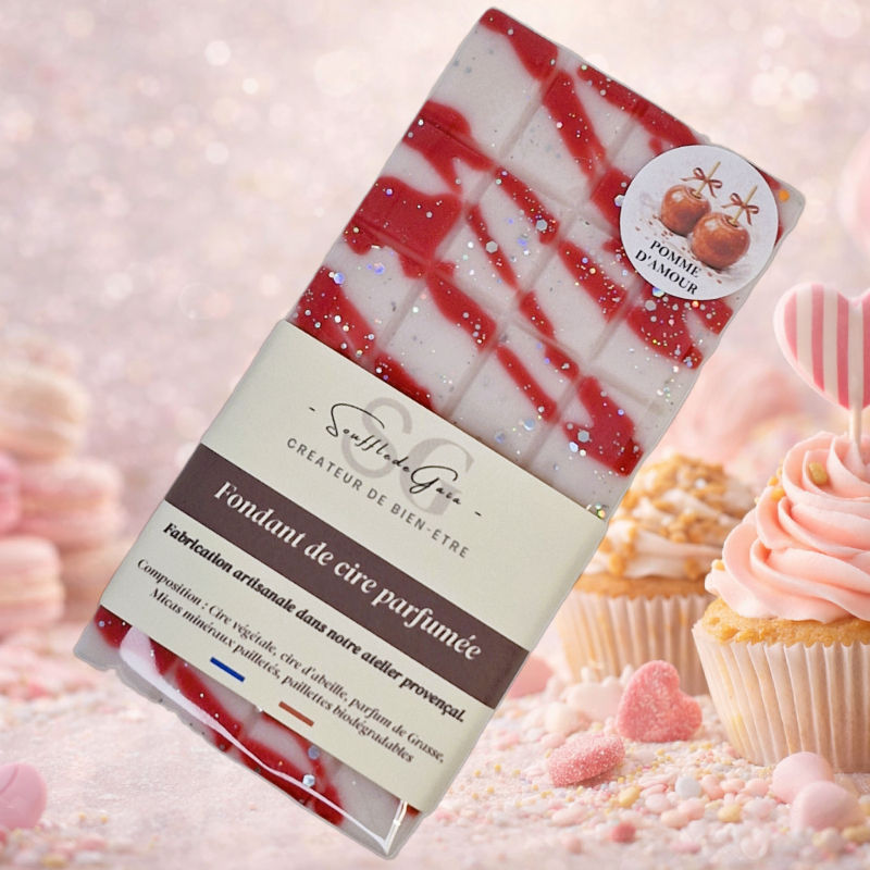 Fondant parfumé gourmand illustrant l’univers des produits complémentaires à associer à la poudre d’aspirateur en vente additionnelle.