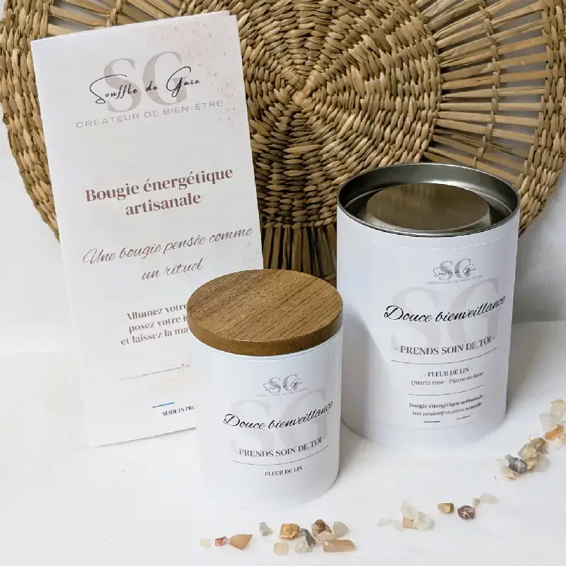 Miniature : Bougie lithotherapie Douce bienveillance Prends soin de toi avec sa boite