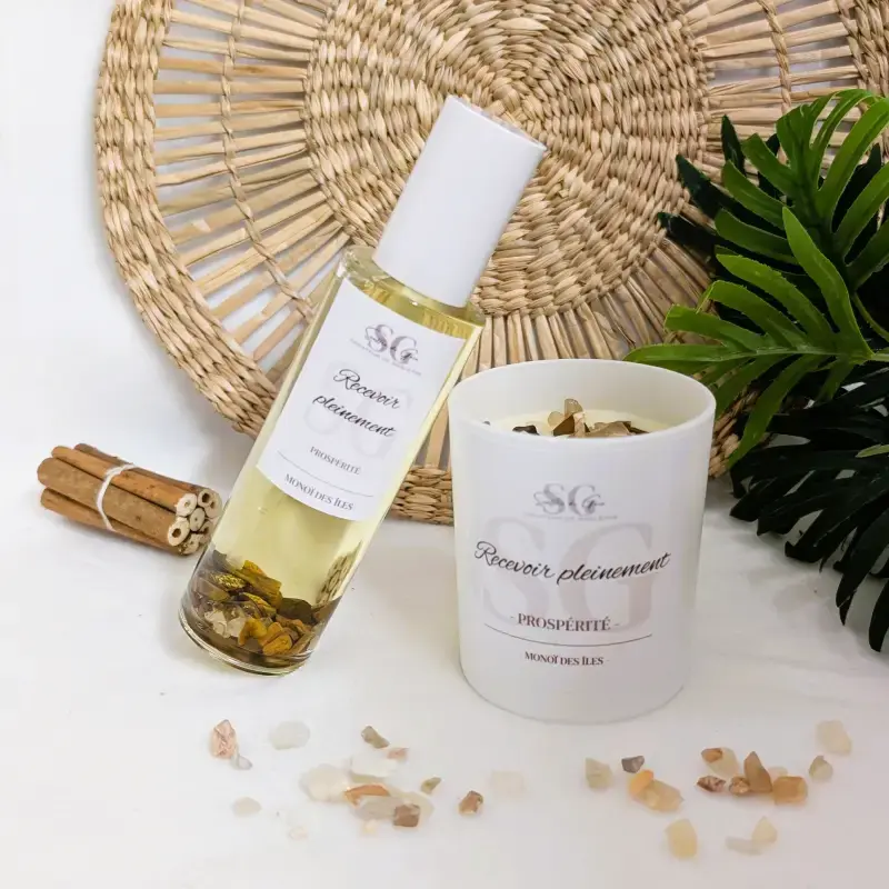 Pack rituel prospérité Recevoir pleinement avec bougie et spray aux pierres naturelles