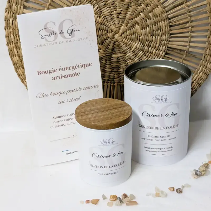 Bougie lithotherapie Calmer le feu Gestion de la colere avec sa boite