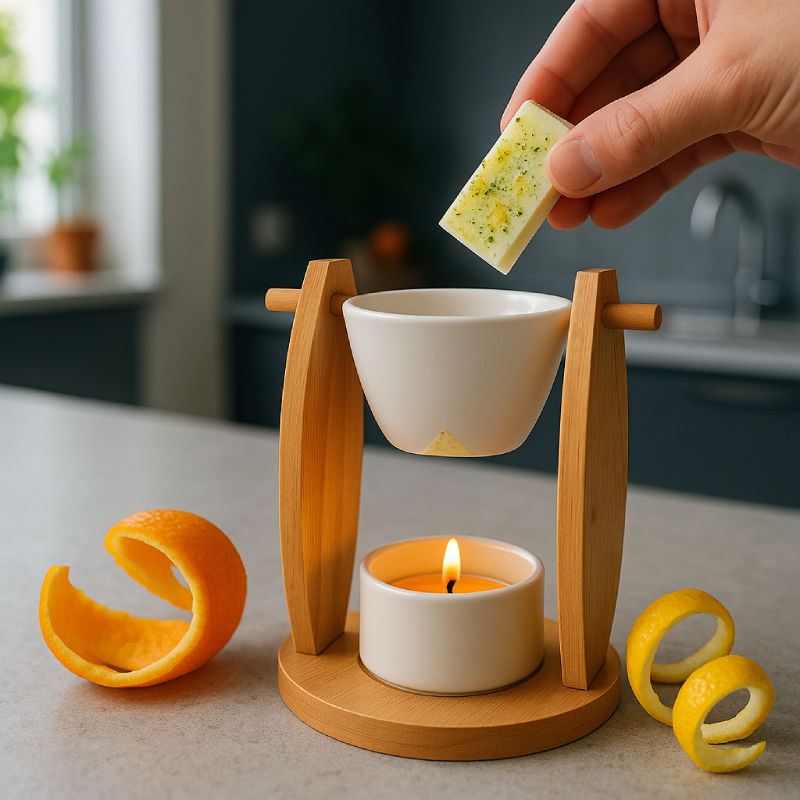 Fondant parfumé mise en scène avec brûle parfum balancelle