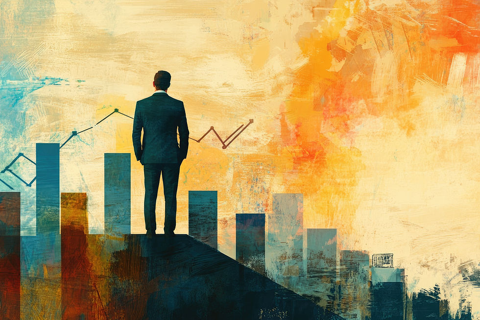 Businessman on chart observing growth