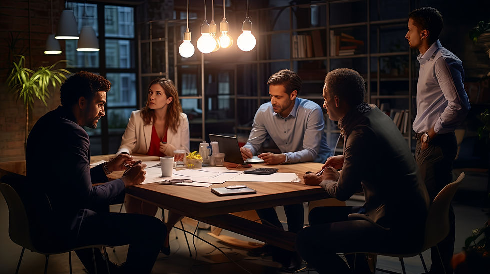 Five diverse colleagues meeting at a conference table