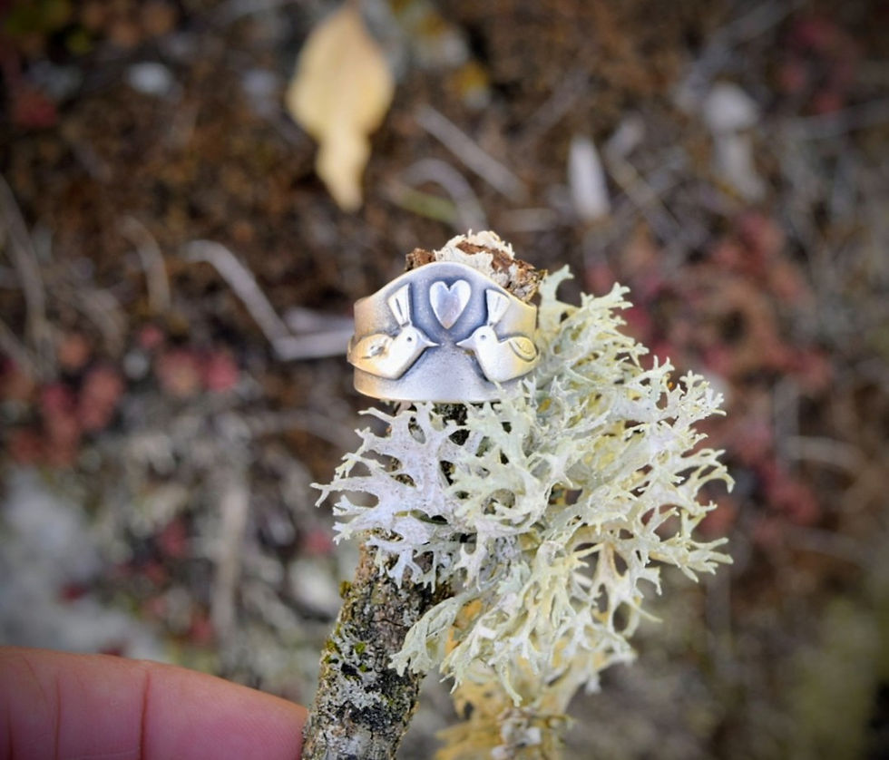 Miniature : Bague oiseaux folk en argent.