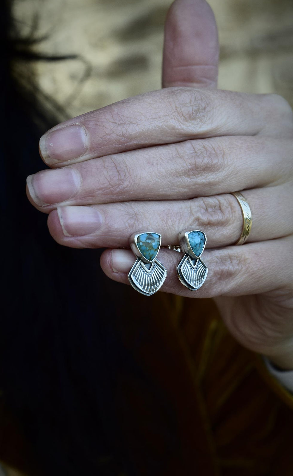 Miniature : Boucles d'oreilles Copacati en argent et turquoises.