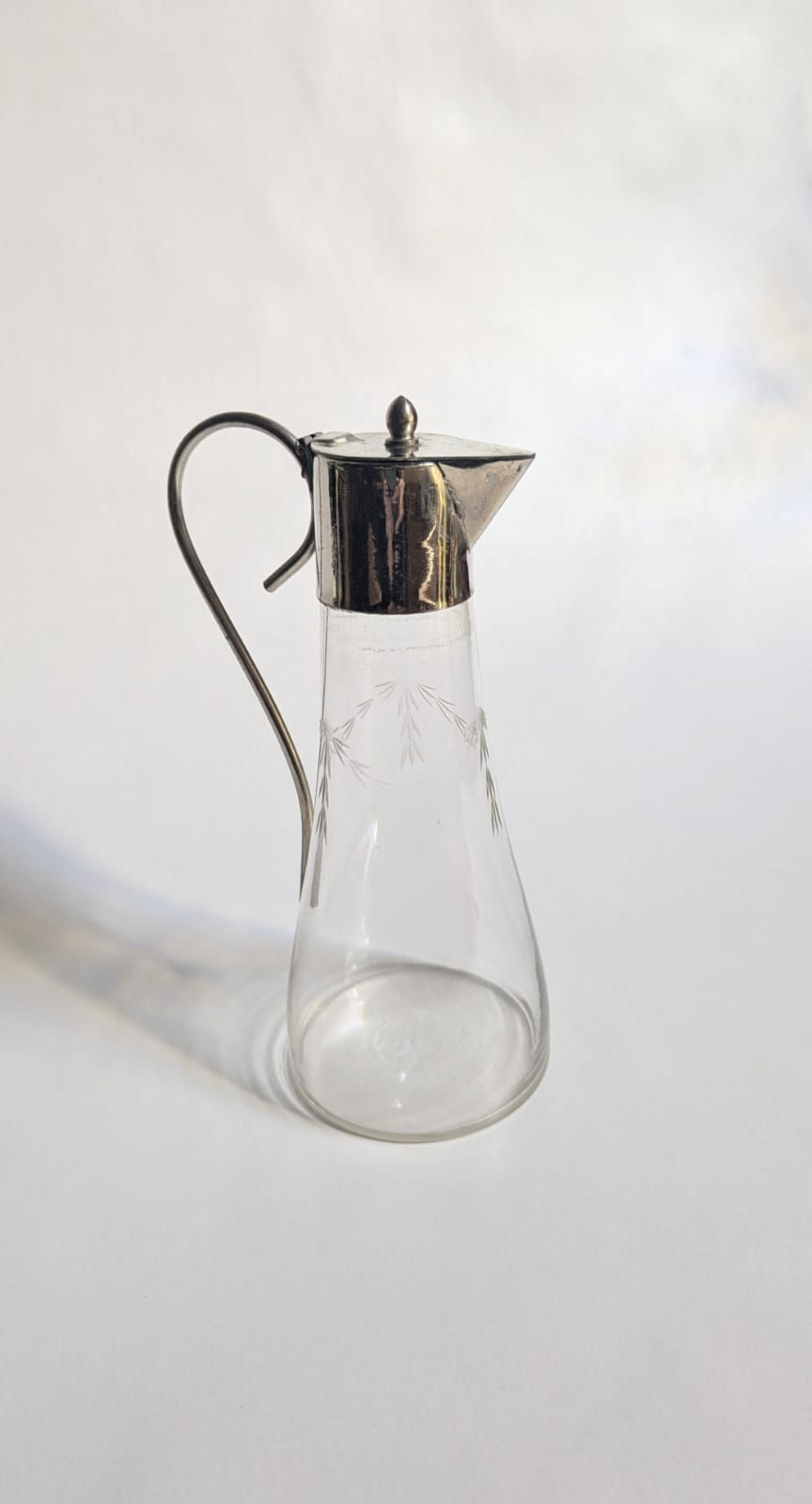 Etched Glass Claret Jug with Silver-Plated Mounts