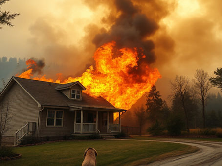 House on fire in wildfire