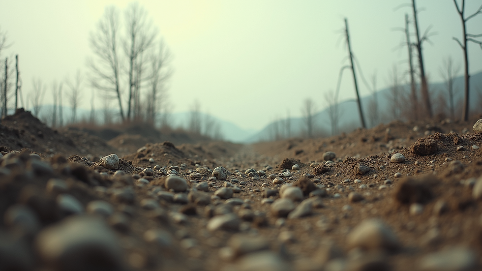 Eye-level view of a desolate landscape post-disaster