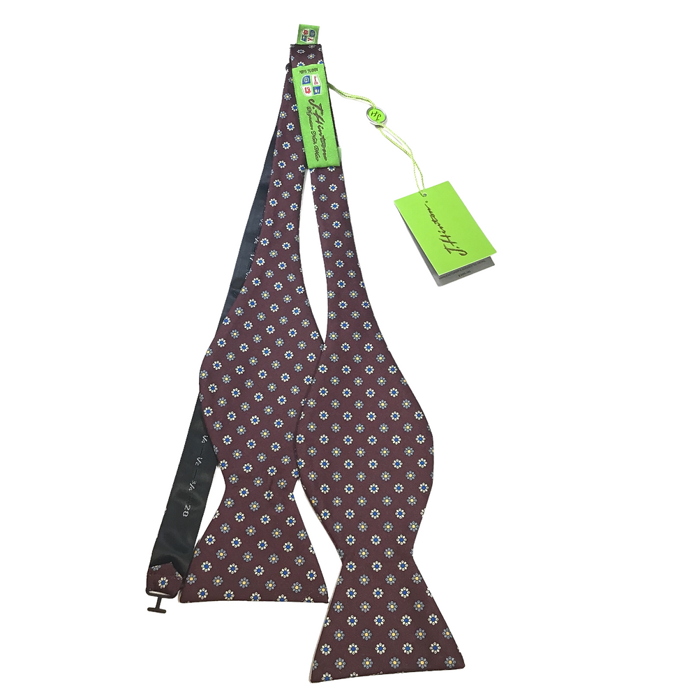Thumbnail: Burgundy Bow Tie with Blue Polka Dot Details