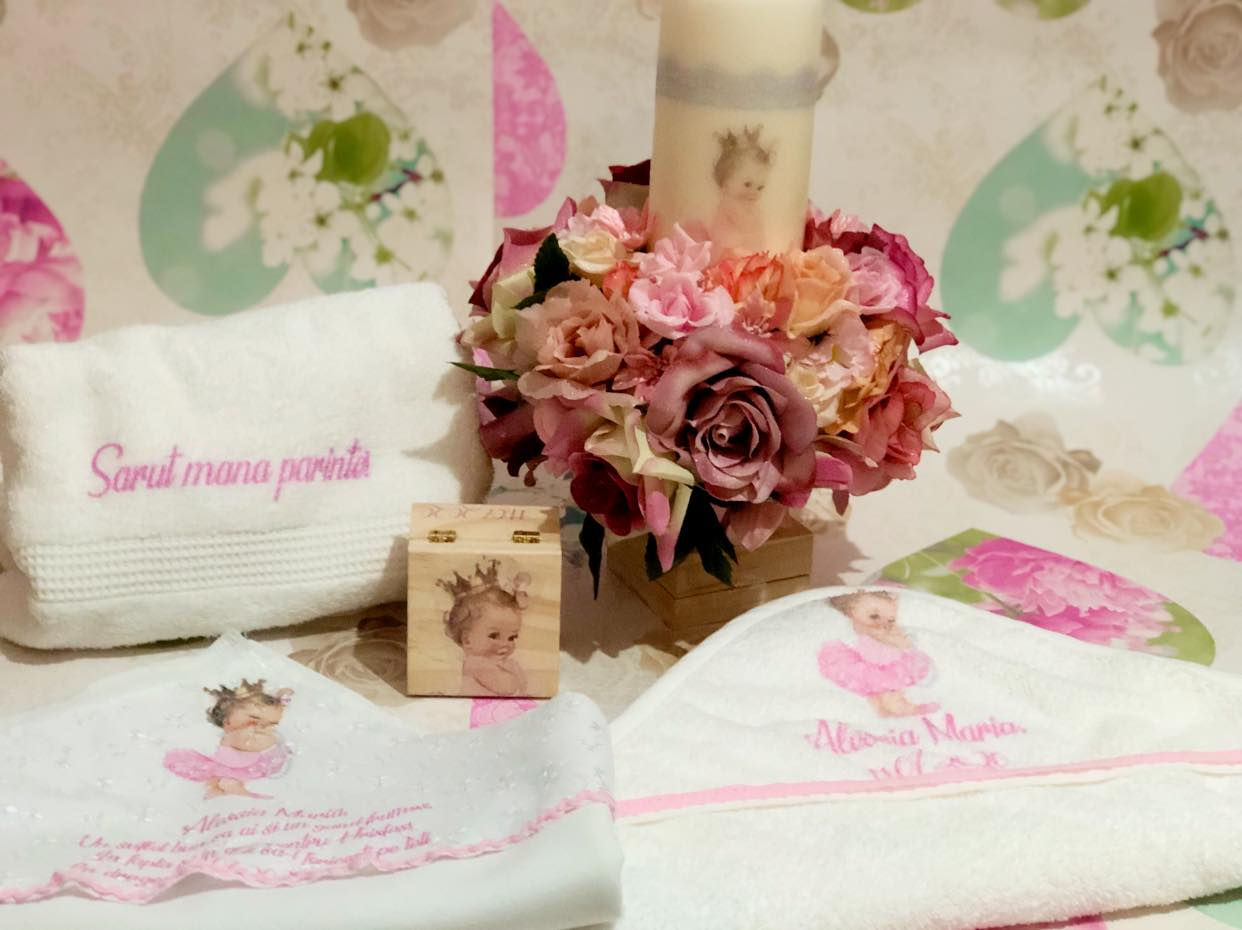 Set Trusou Botez + Lumanare Princess Baby