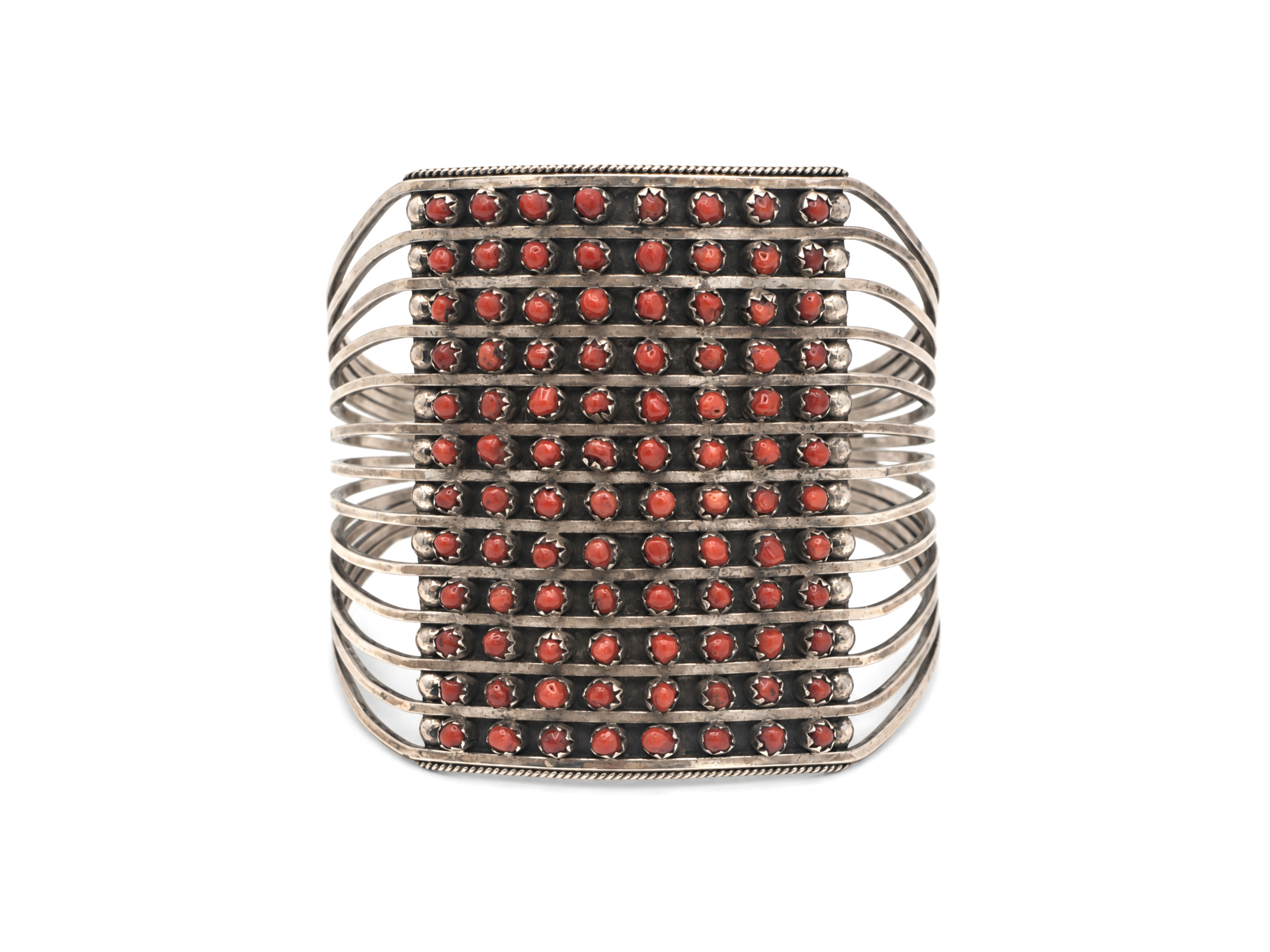 Red Coral Multirow Snake-Eye Cuff Bracelet