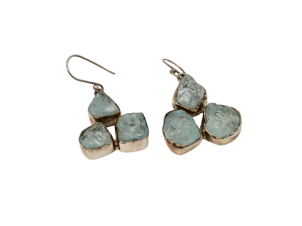 Thumbnail: Raw Aquamarine Tri-Stone Earrings