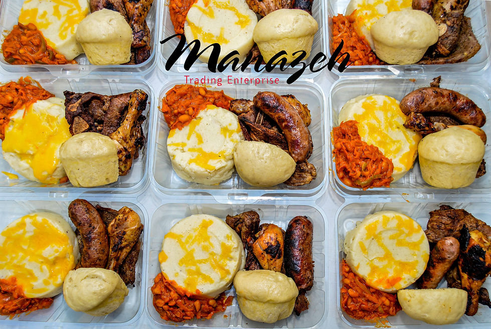 Grilled chicken, boerewors, beef steak with chakalaka and dombolo, catering services Gauteng.