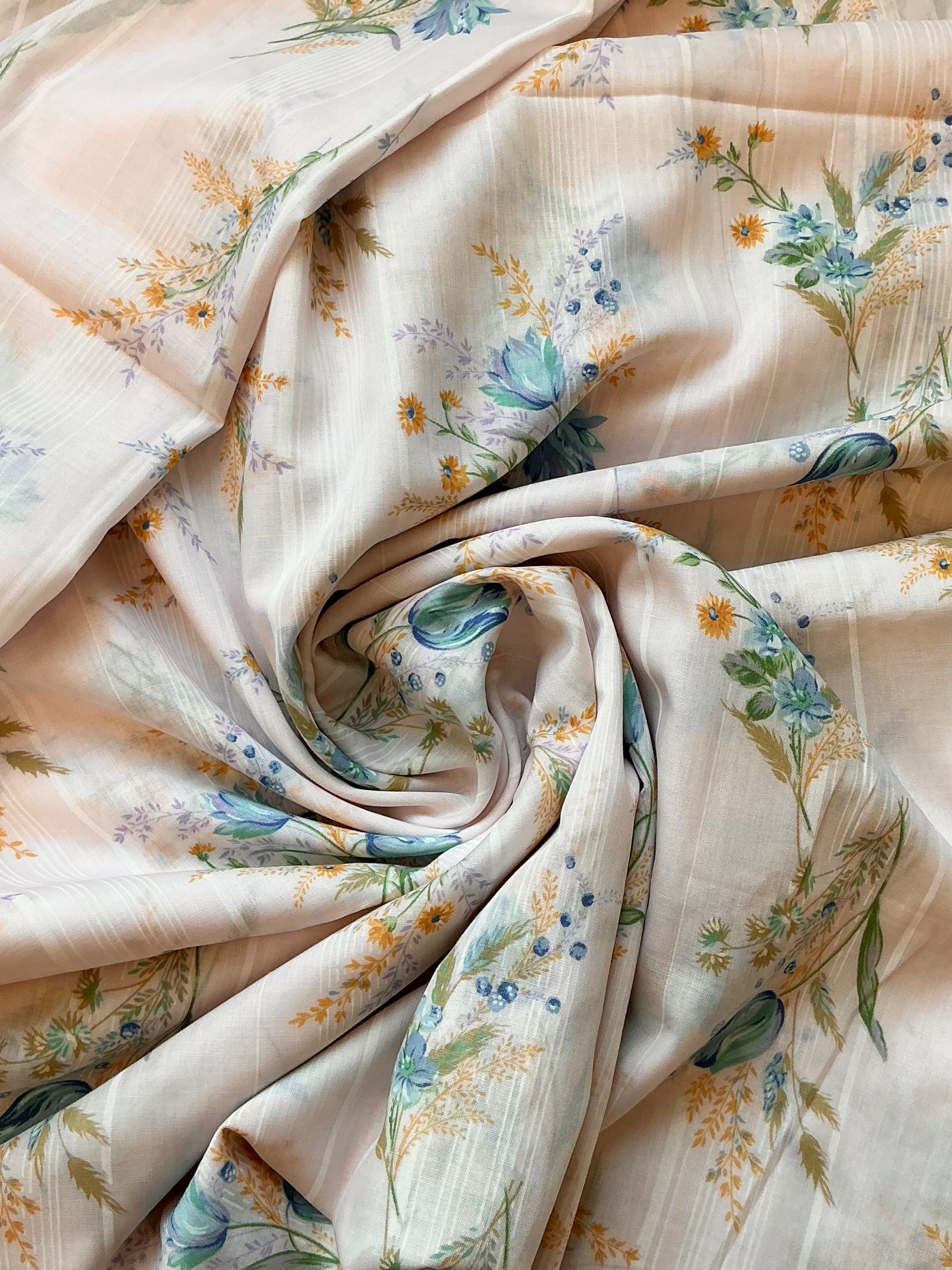 Polyester - Lys Rosa Gjennomsiktig m/Blomster og Striper