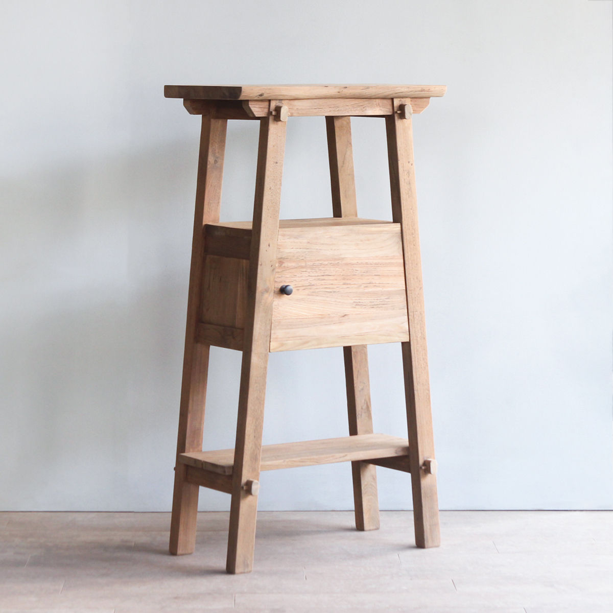 Vanity bathroom cabinet with lower shelf. Made from reclaimed teakwood.