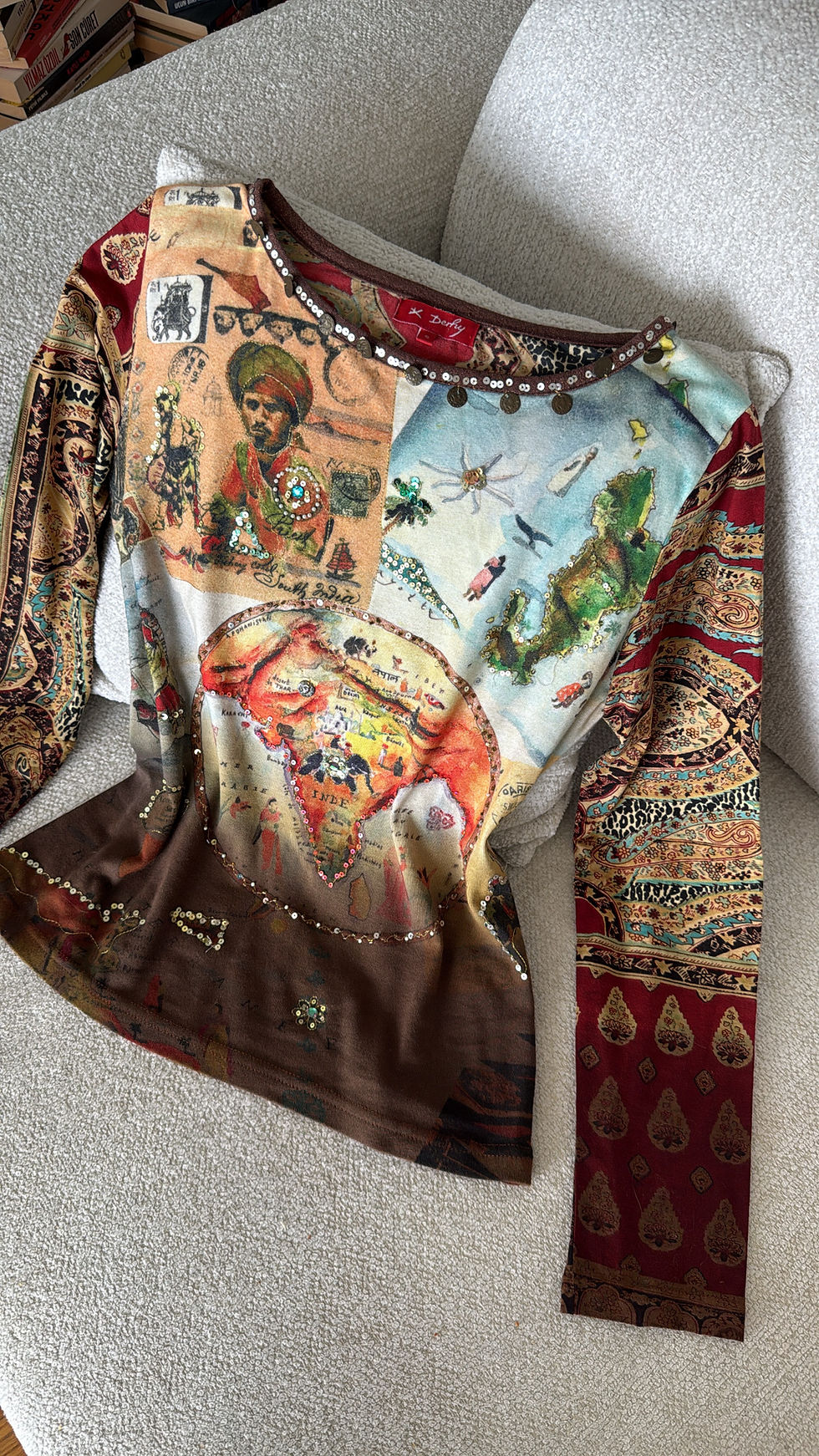 Küçük resim: Derhy Paris Koleksiyonluk Harita Baskılı Vintage Bluz