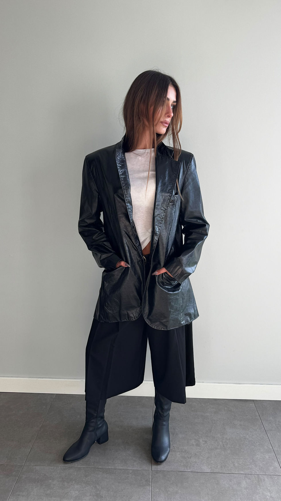 Küçük resim: Vintage Parlak Gerçek Deri Blazer