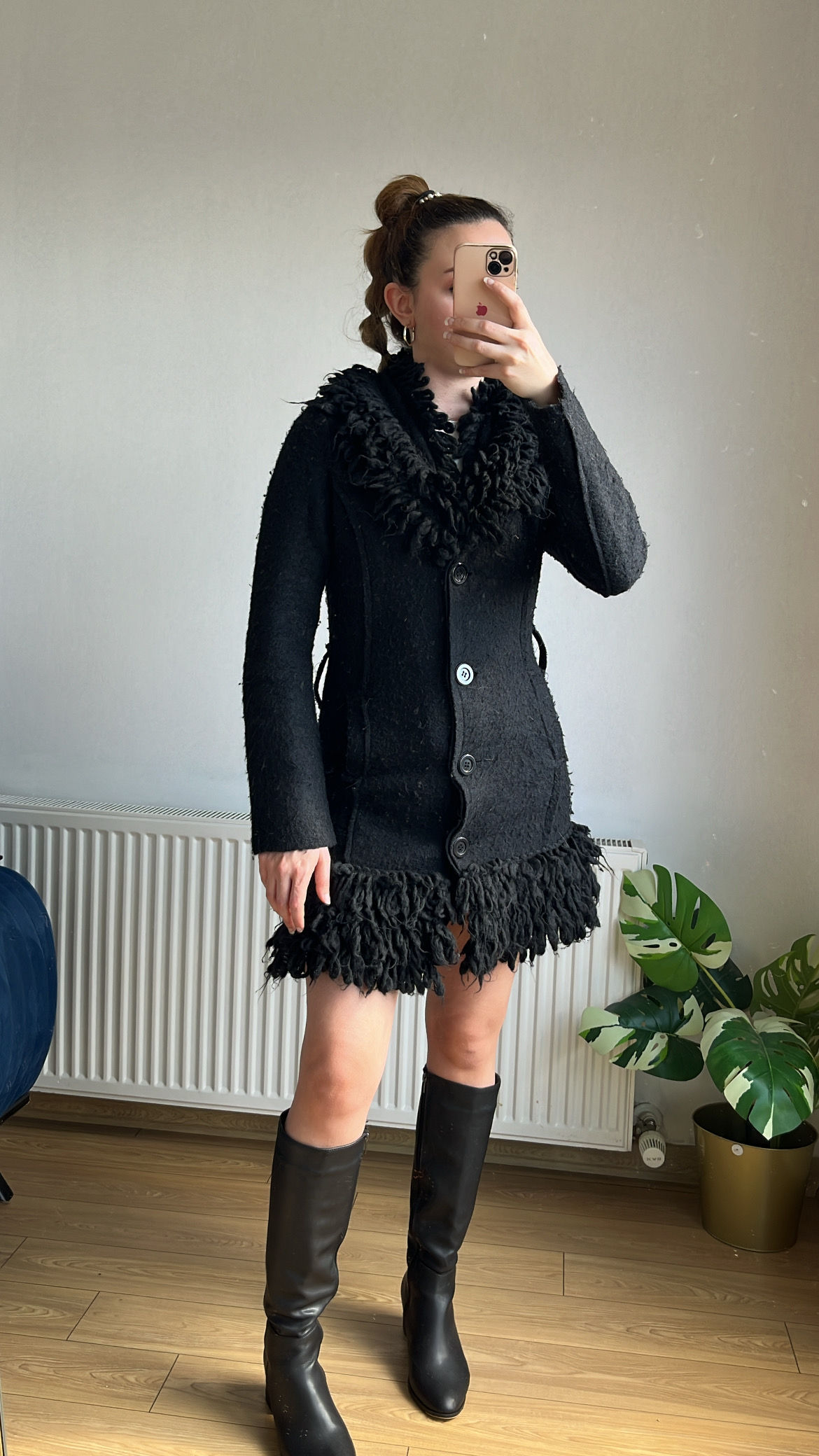 Vintage Designer Keçe Yapımı Hırka Elbise 