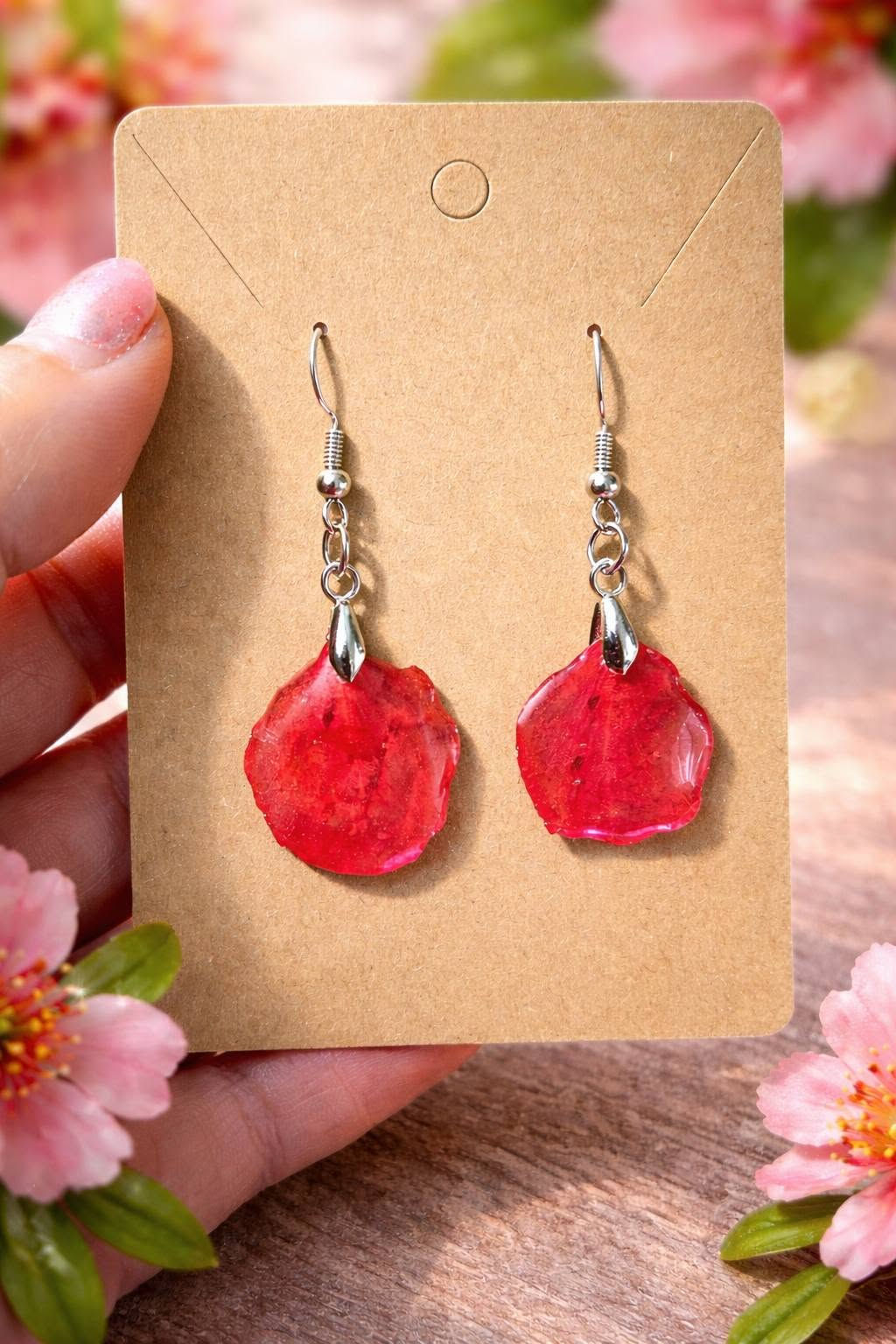 Pomegranate flower petal earrings