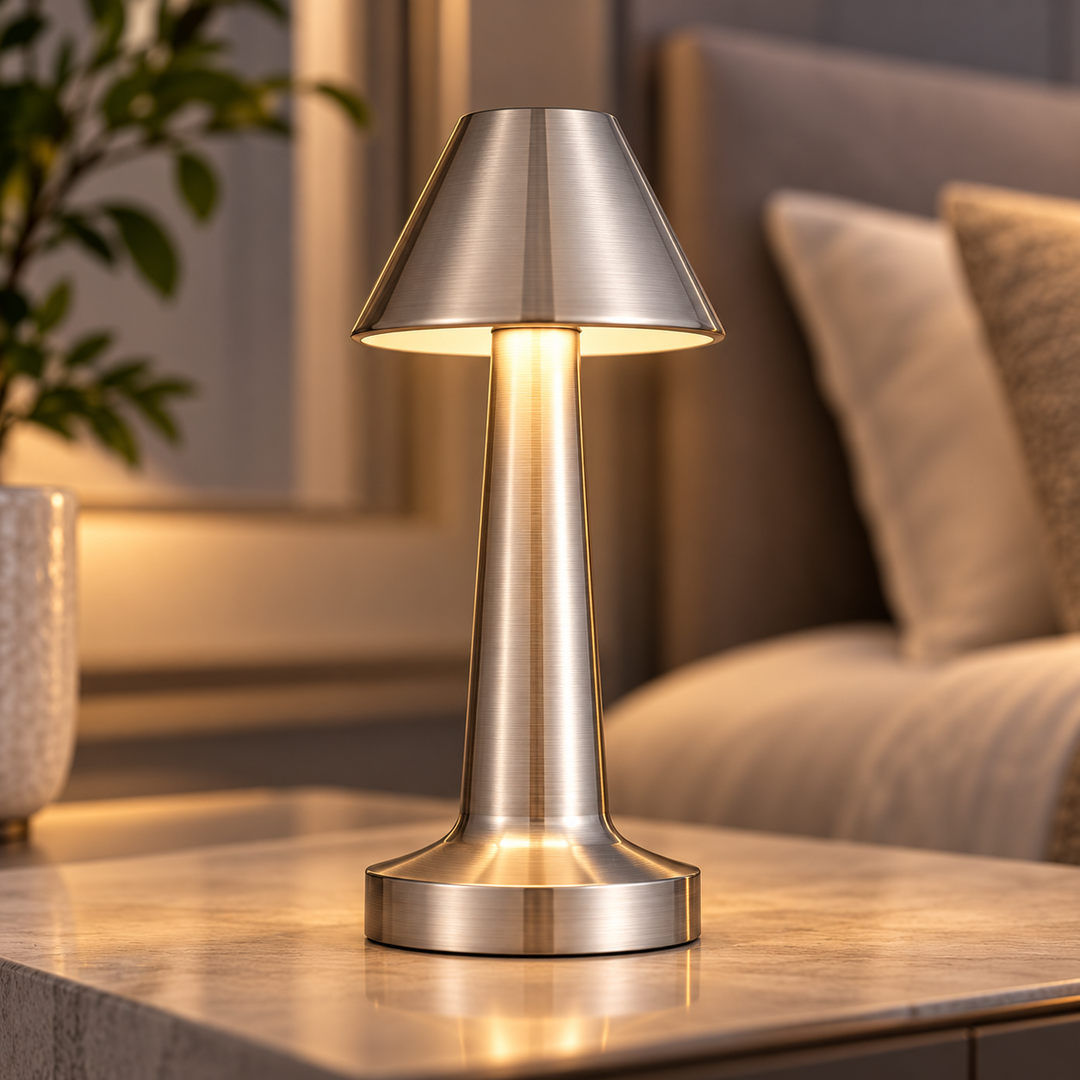 Lámpara de Mesa LED Táctil Recargable USB Plateada – 3 Tonos de Luz