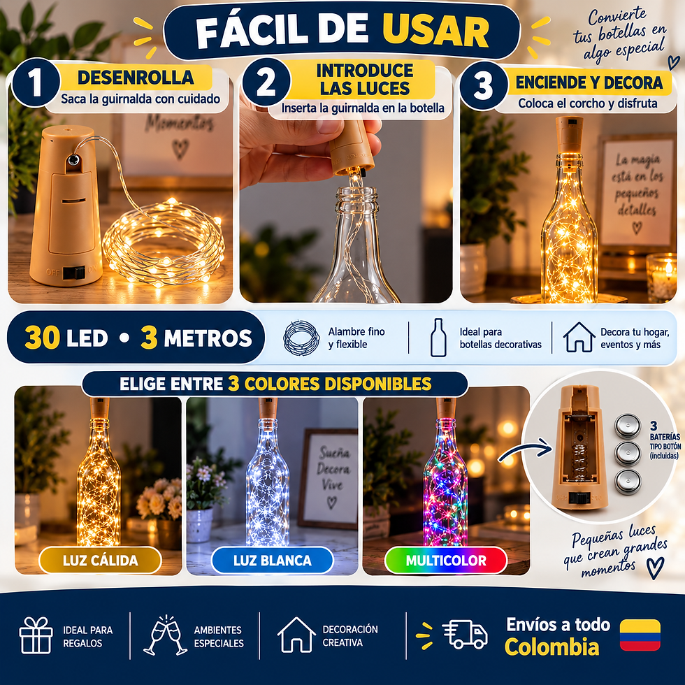 Miniatura: Luces LED Inalámbricas Tipo Corcho 3 Metros 30 Luces