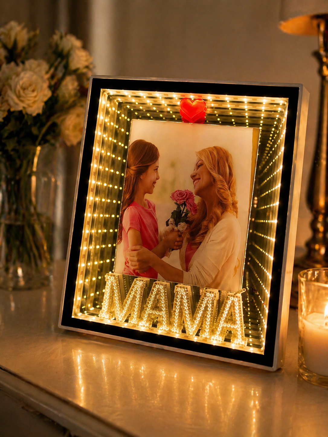 Portarretrato LED Infinito 3D “Mama” con Luz Cálida – Marco Decorativo Iluminado