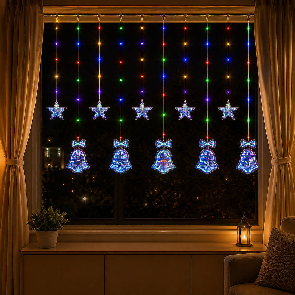 Miniatura: Cortina De Luces Navideñas de 3 M Estrellas y Campanas Infinito