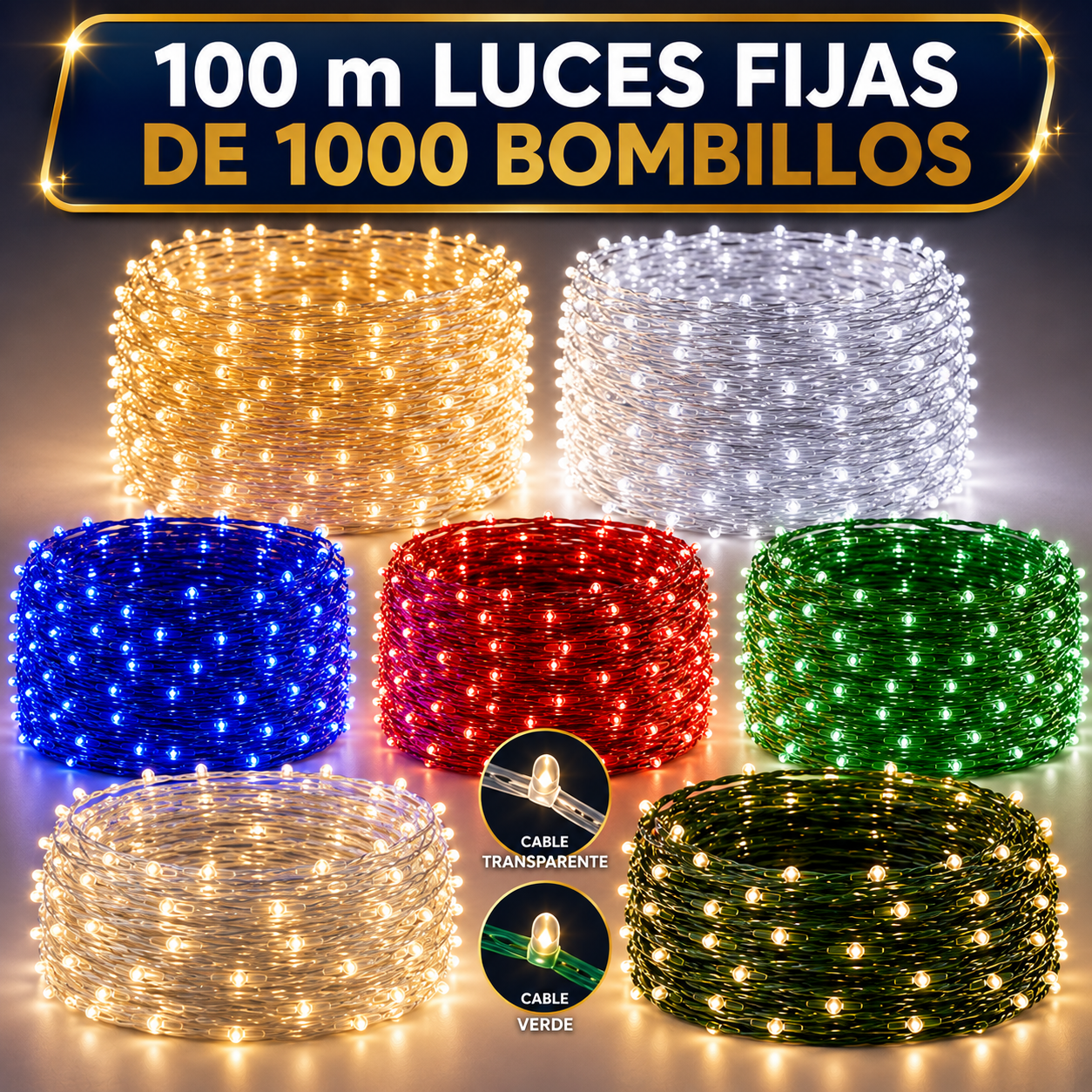 100 Metros De Luces Premium FIJA Lineal De 100 LED