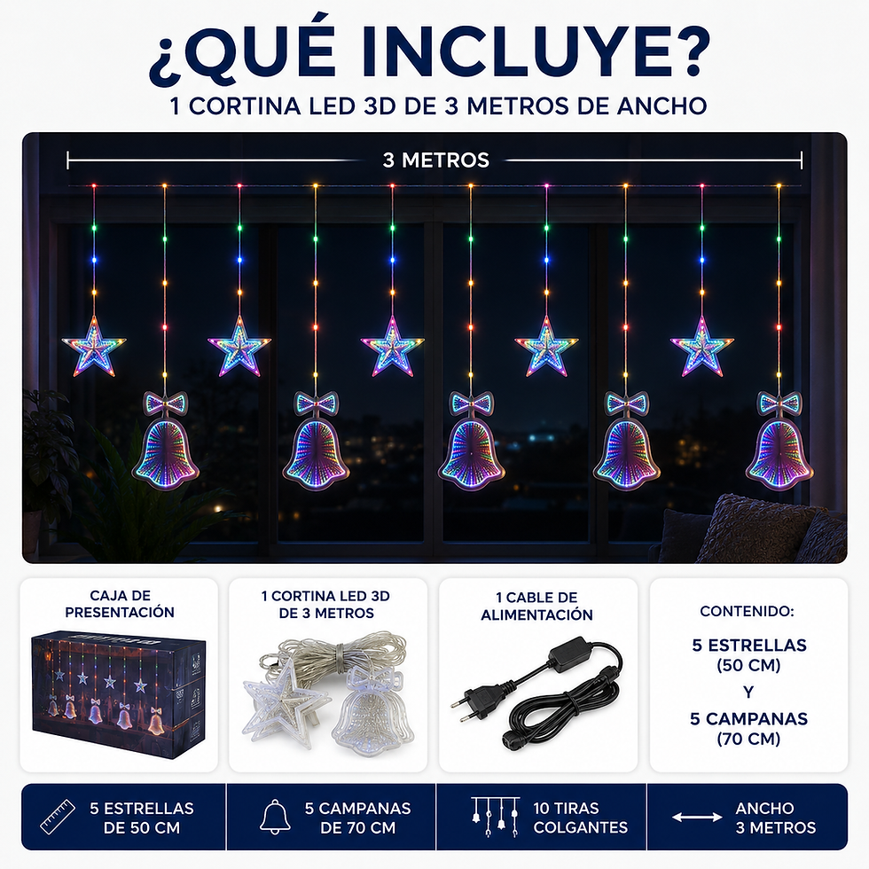 Miniatura: Cortina De Luces Navideñas de 3 M Estrellas y Campanas Infinito