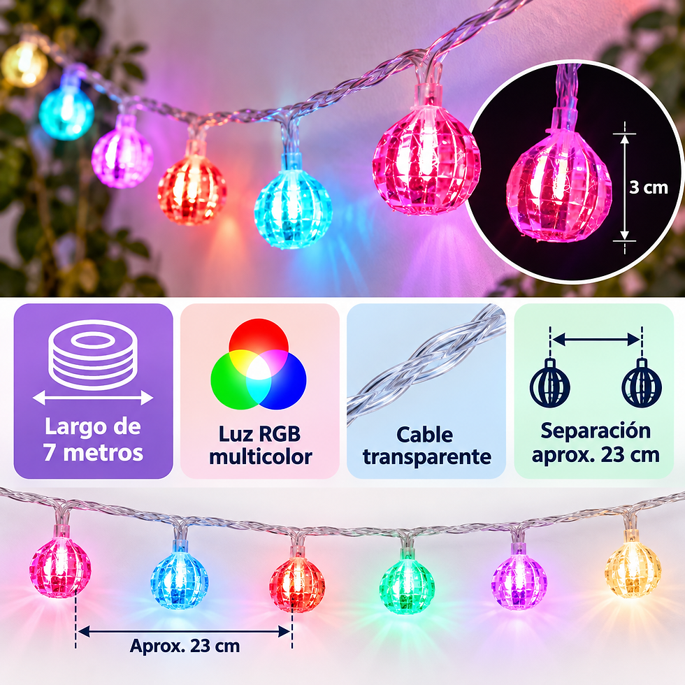 Miniatura: Lineal RGB 8 m con 30 Bombillos Decorativos de 3 cm
