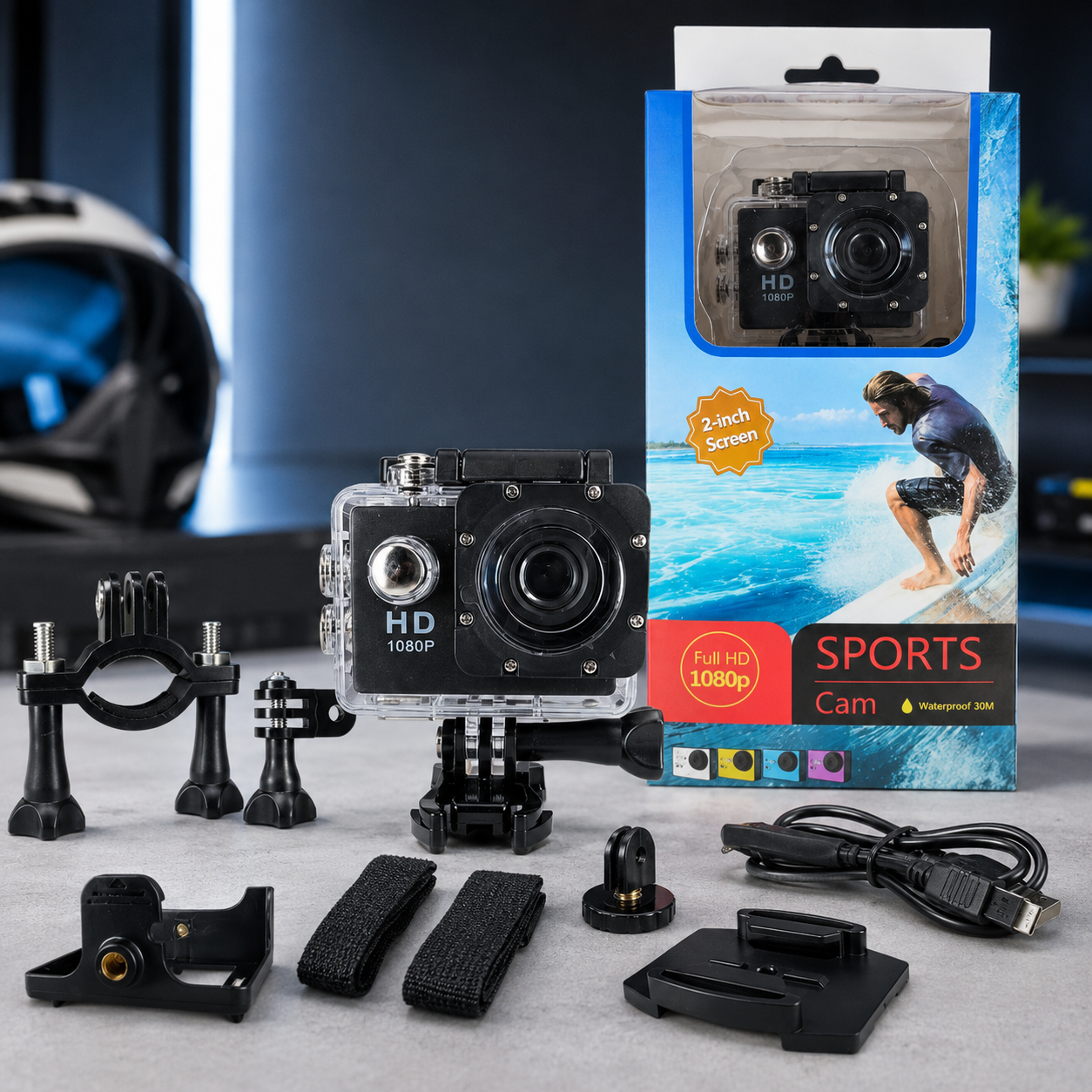 Camara Deportiva Sports Cam 1080P Tipo GoPro Con Accesorios
